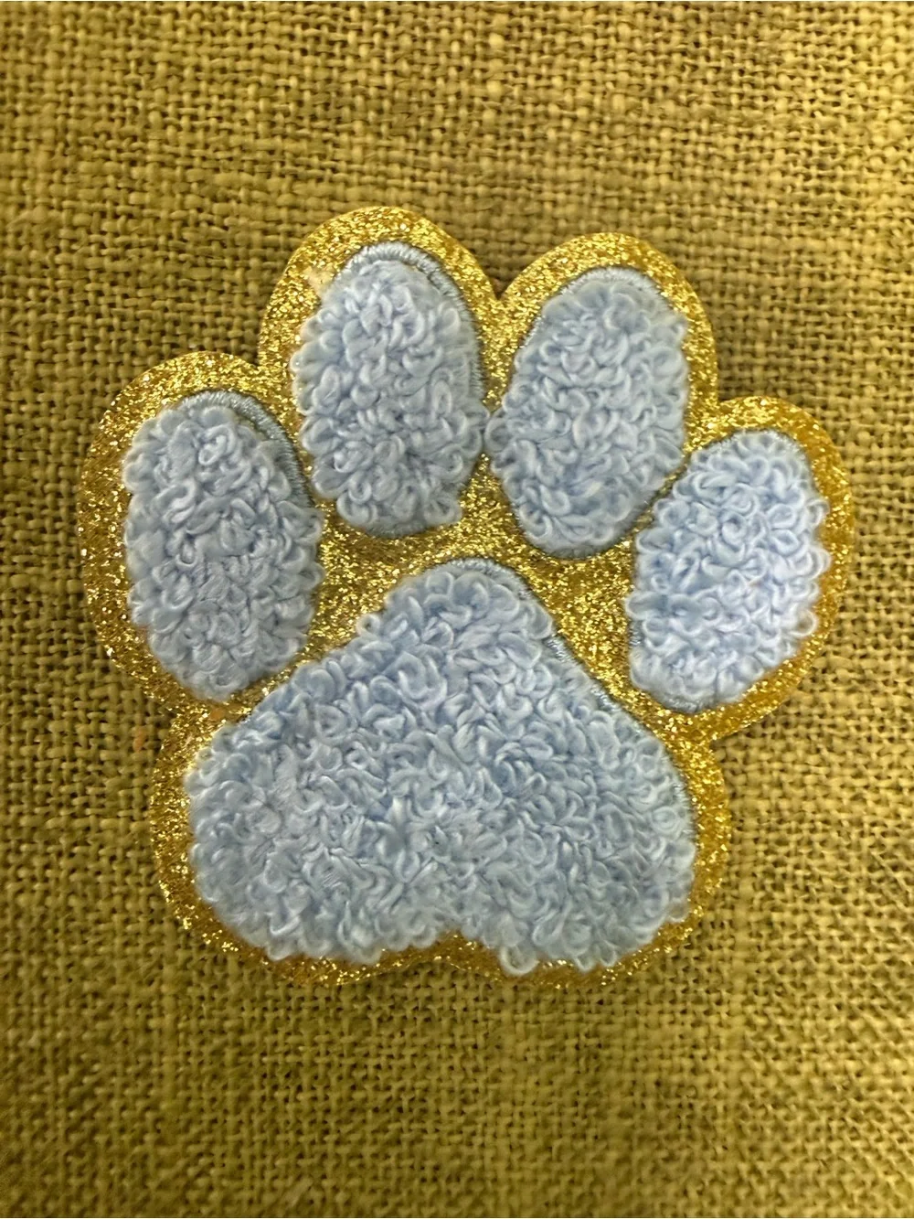 Set of 2 Pink or Blue Embroidered Fuzzy Paw Patch w/Gold Glitter Iron or Sew-On